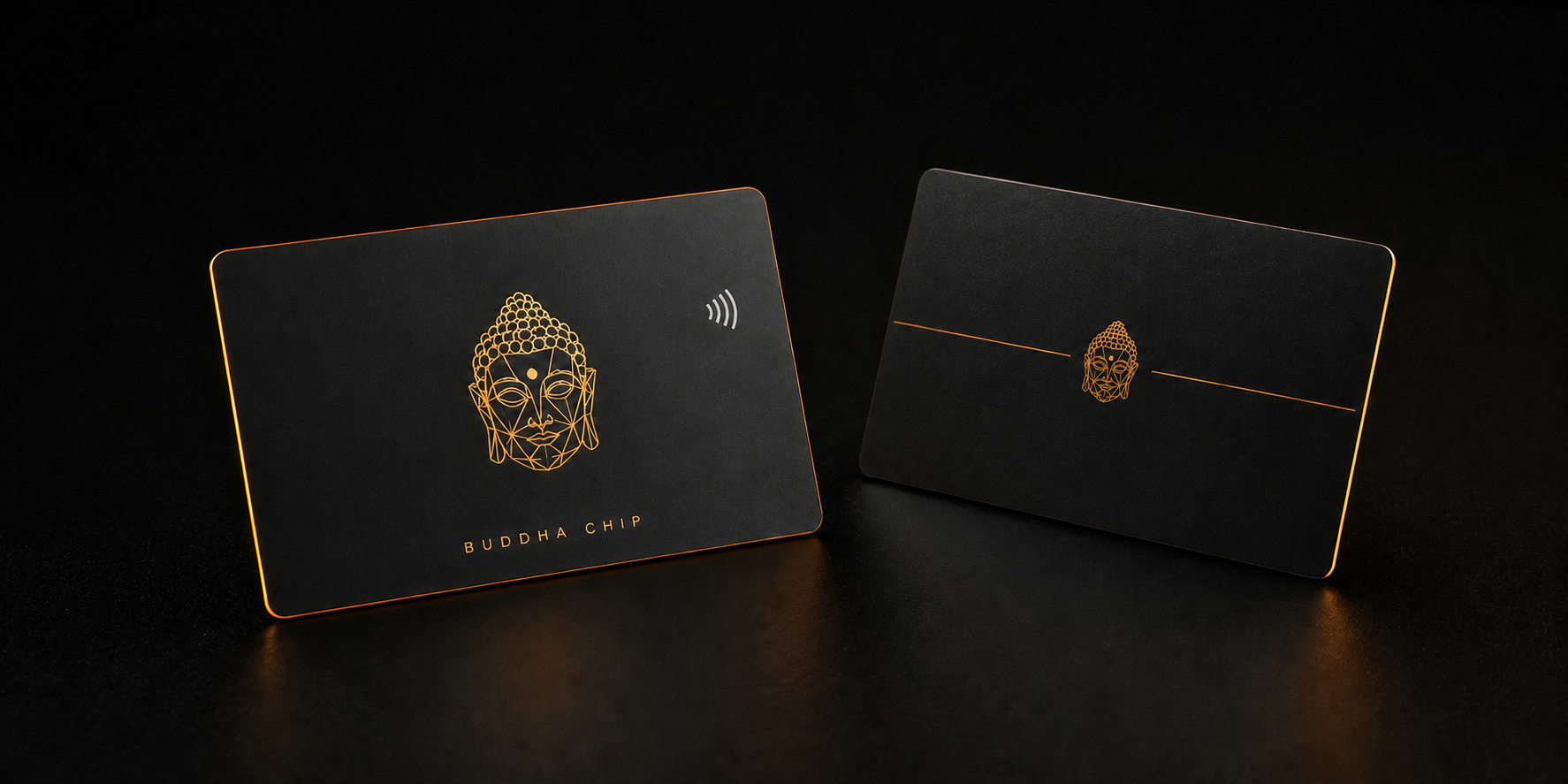Front and back of Buddha Chip physical NFC hardware wallet
